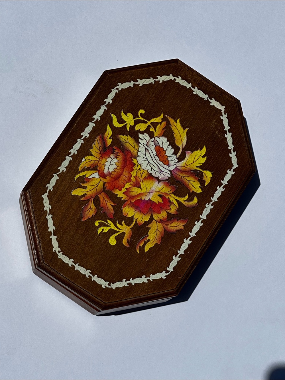 Octagonal Wooden jewelry Box with Hand-Painted Florals